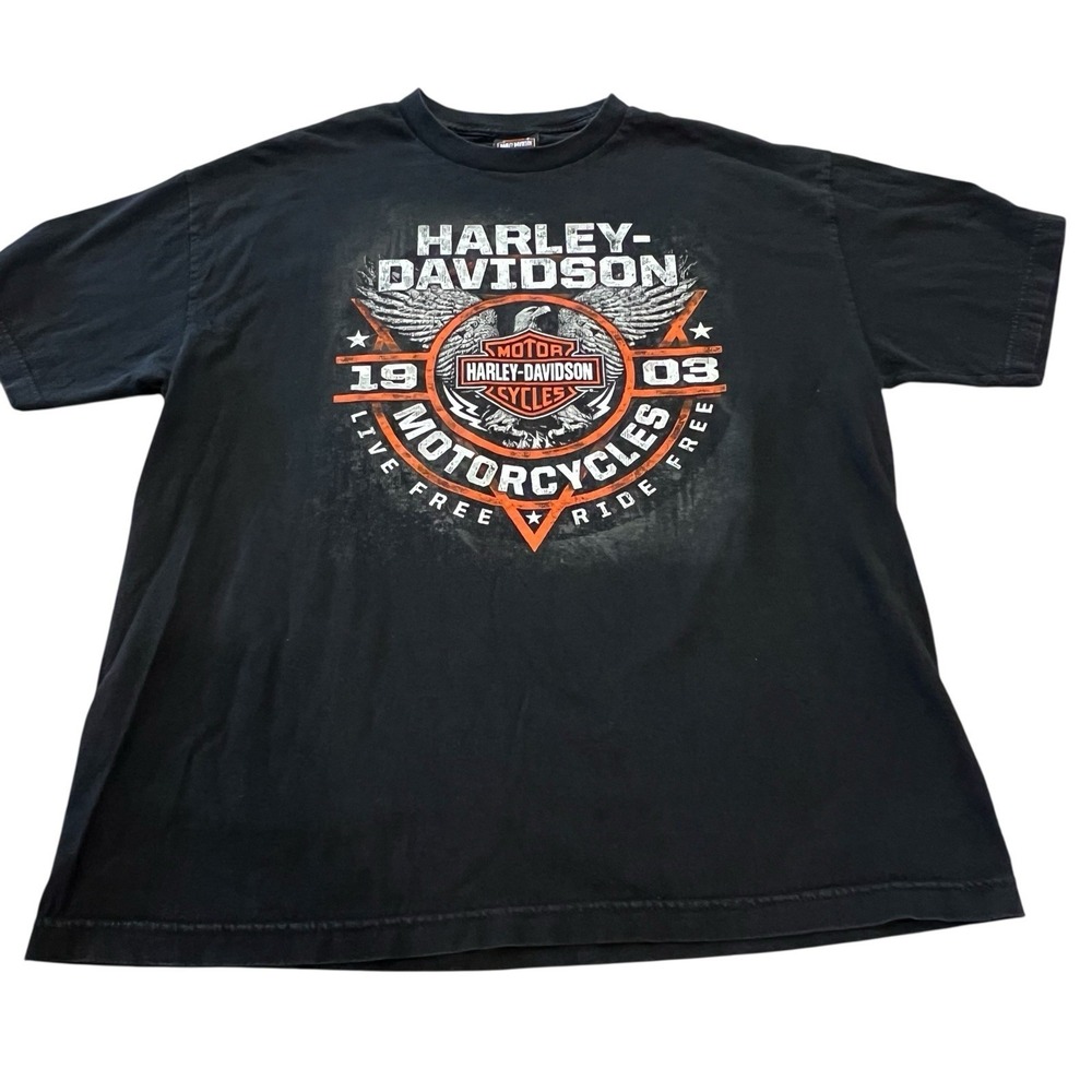 Harley Davidson Live Free Ride Free T-Shirt Tee Black Dover Ohio Adventure Sz XL